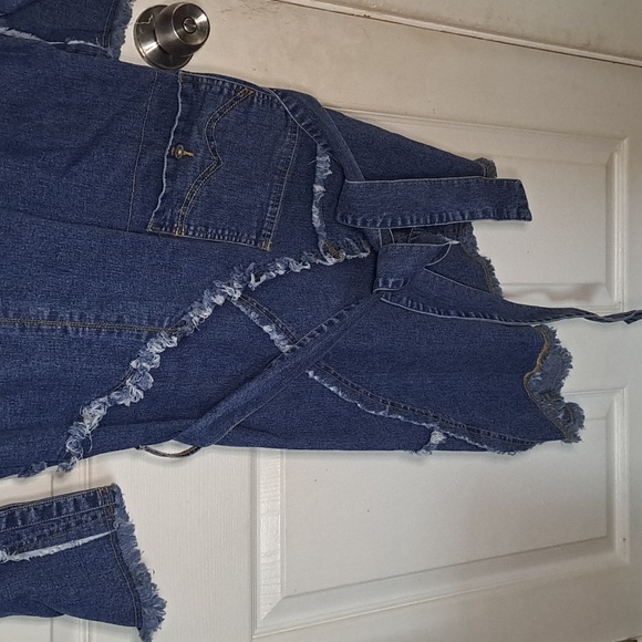 Denim Button-Front Tunic Dress with Frayed Trim - Picture 4 of 6
